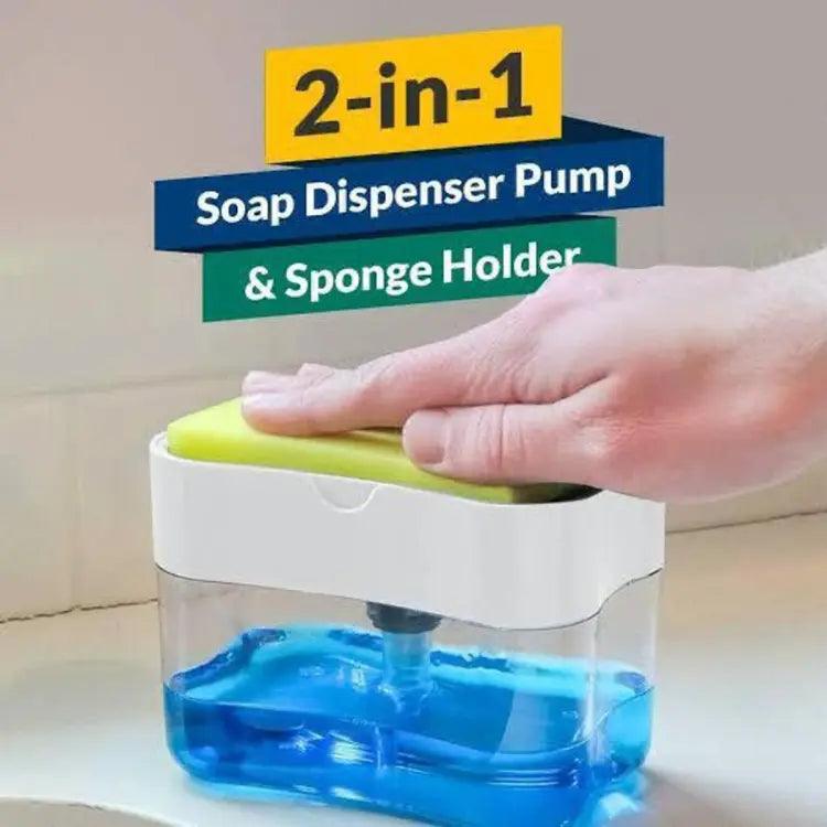 This soap dispenser with a sponge holder is a game changer